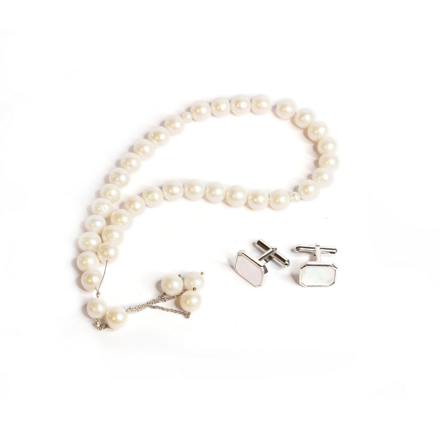 Pearl Tasbih and Mother of Pearl Cufflinks Set