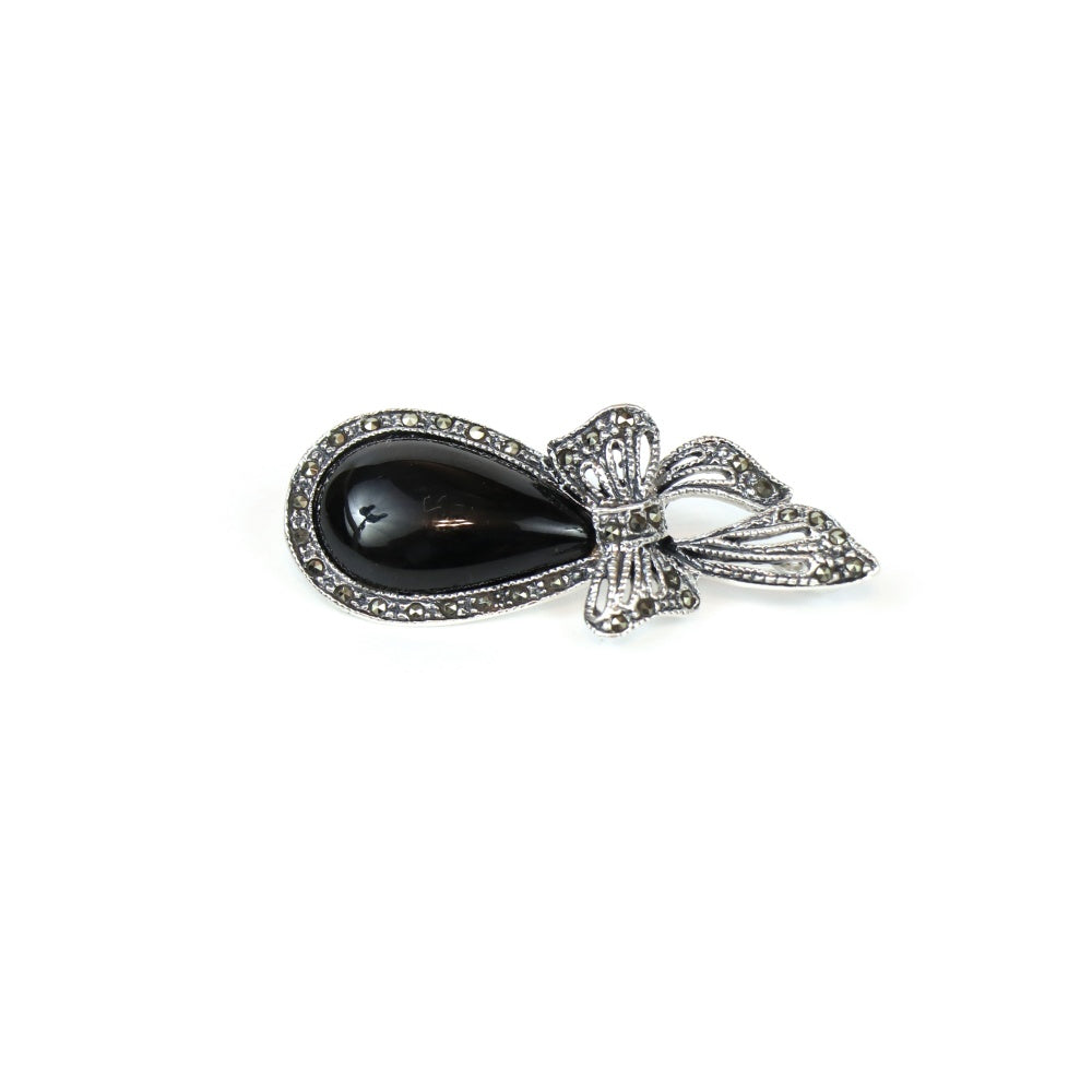 Black Onyx Marcasite Brooch for Women