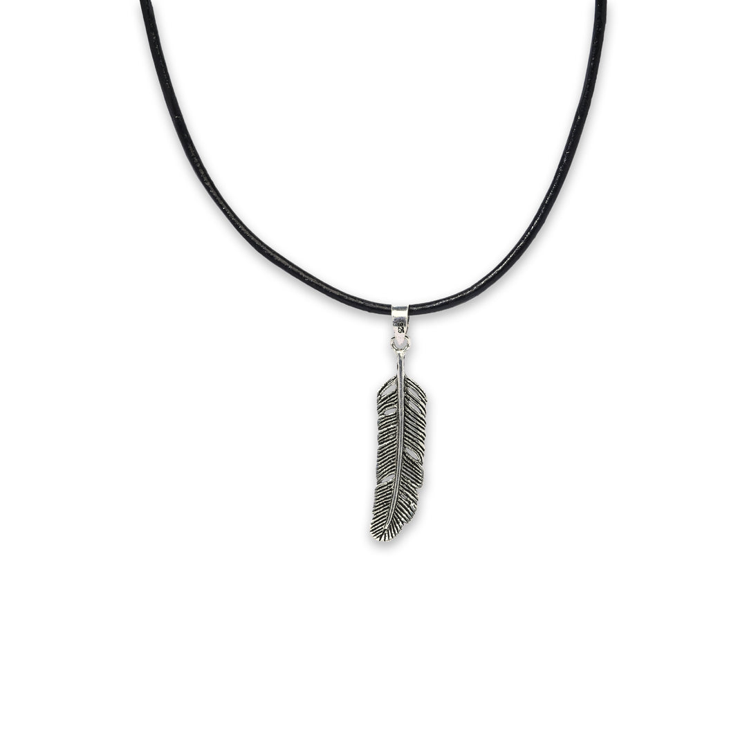 Classic Feather Pendant Necklace in Stainless Steel Vintage Style