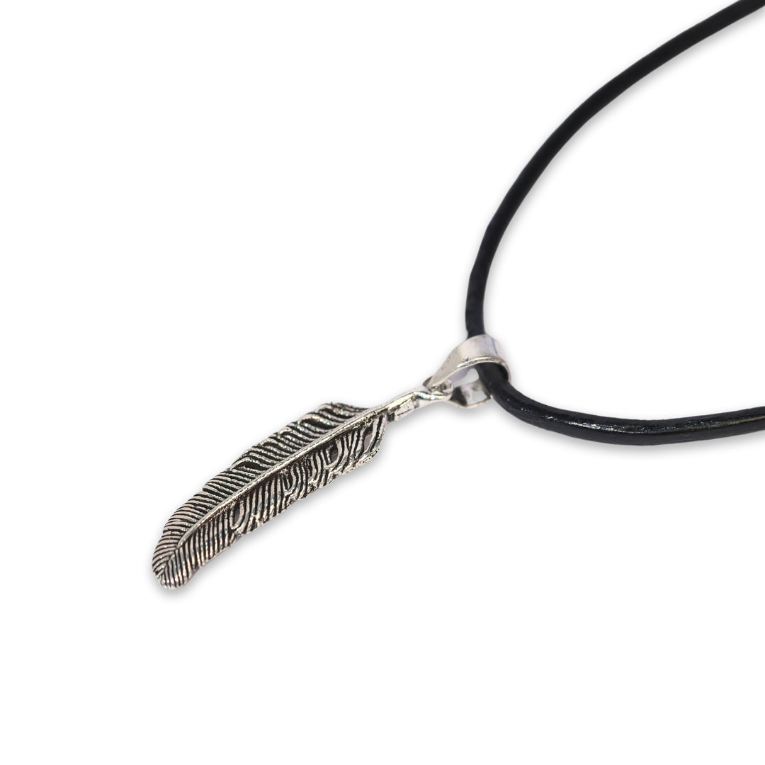 Classic Feather Pendant Necklace in Stainless Steel Vintage Style