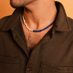 Load image into Gallery viewer, Majestic Fusion Men&#39;s Lapis Lazuli and Pearl Necklace
