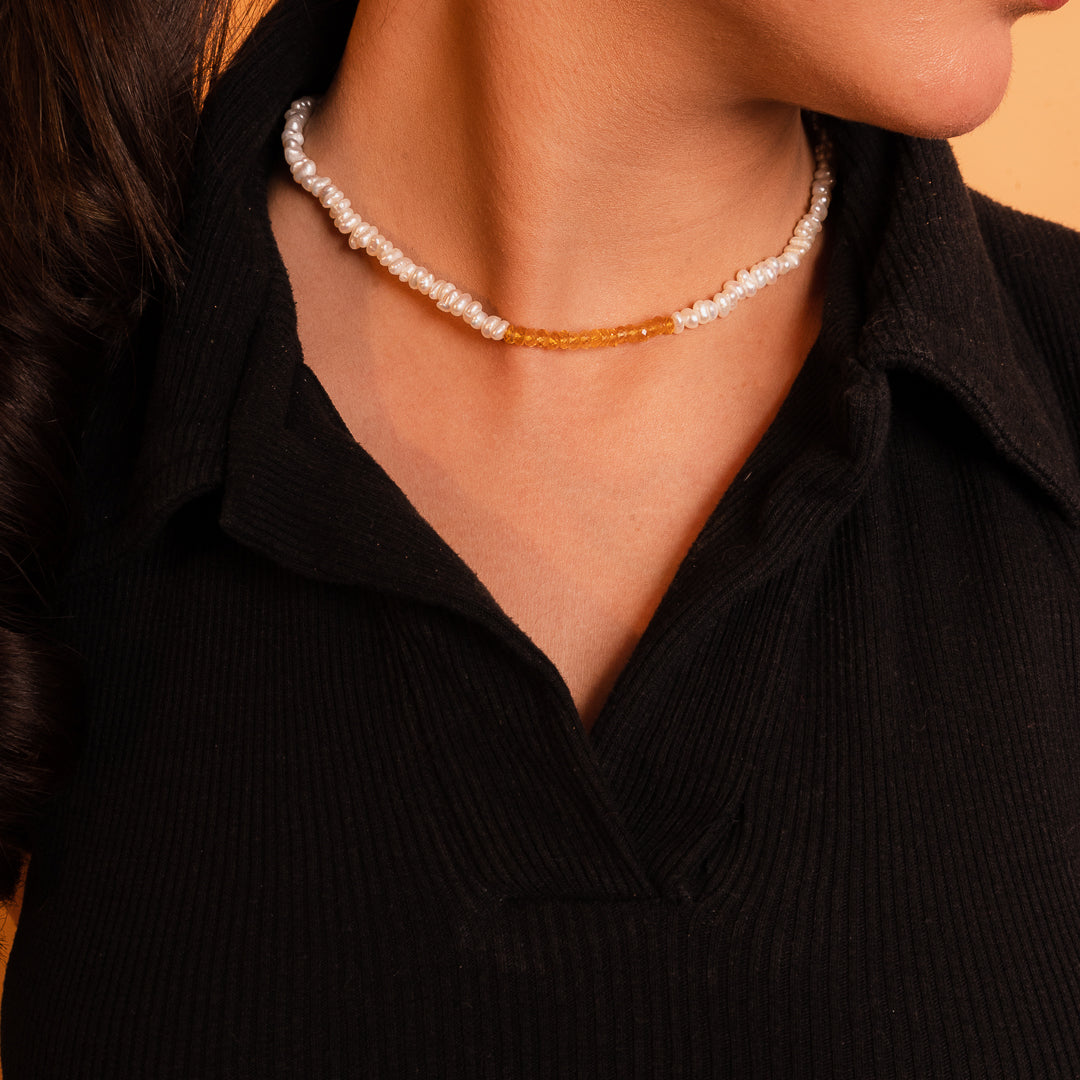 Golden Radiance Citrine and Pearl Necklace