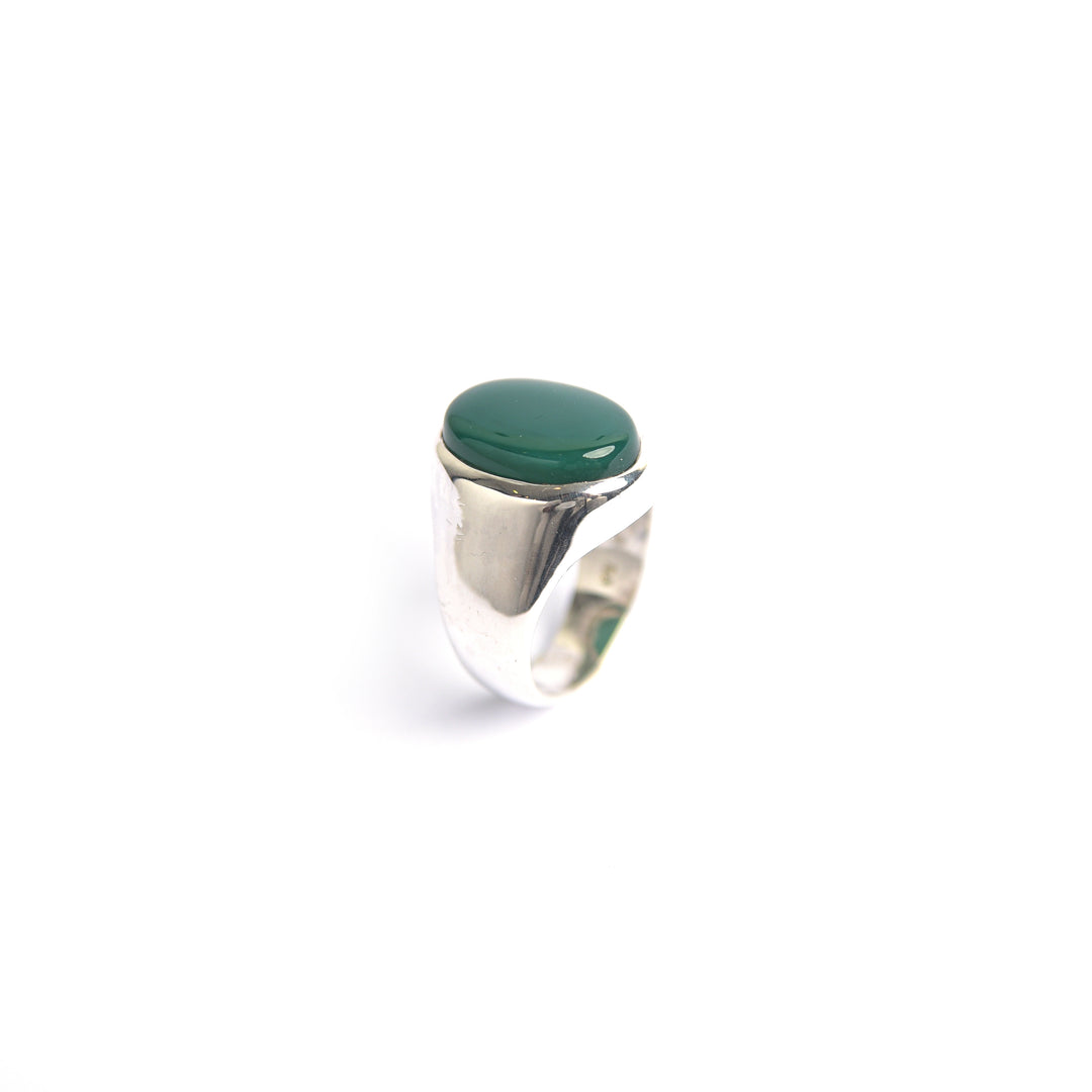 Vintage Green Agate Men Ring