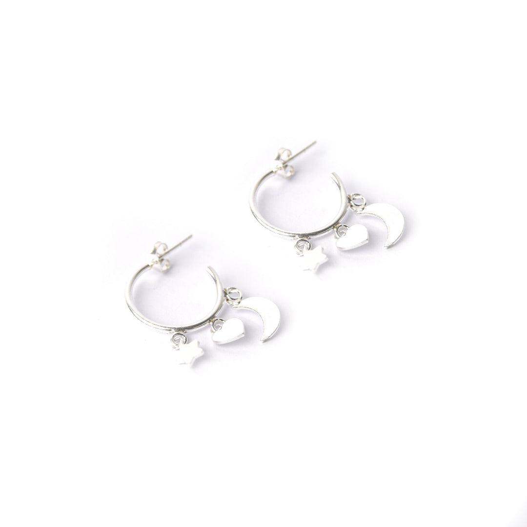 Alluring Moon, Star, and Heart Hoop Earrings