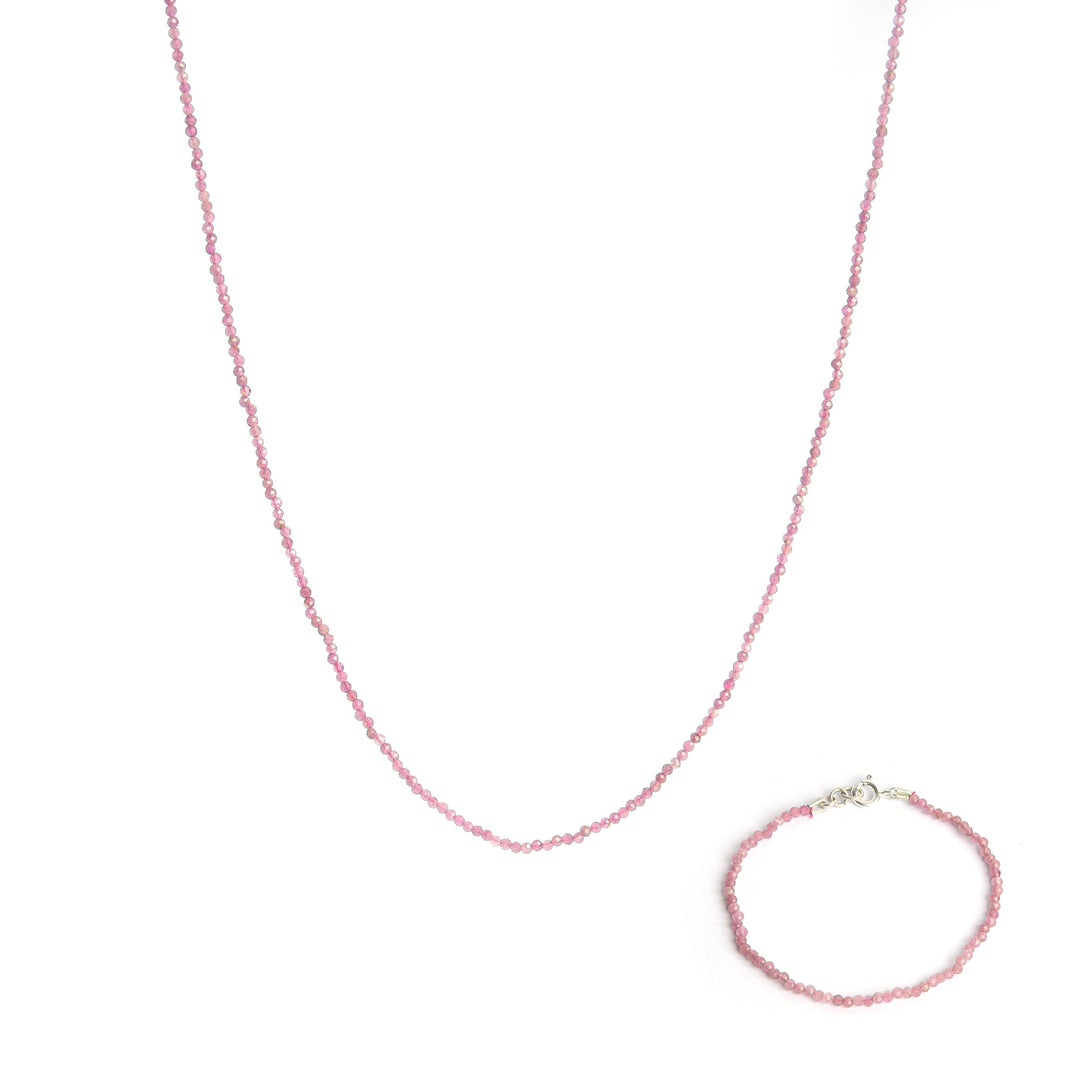 Lustrous Crystal Age Pink Tourmaline Beaded  Bracelet and Necklace Set