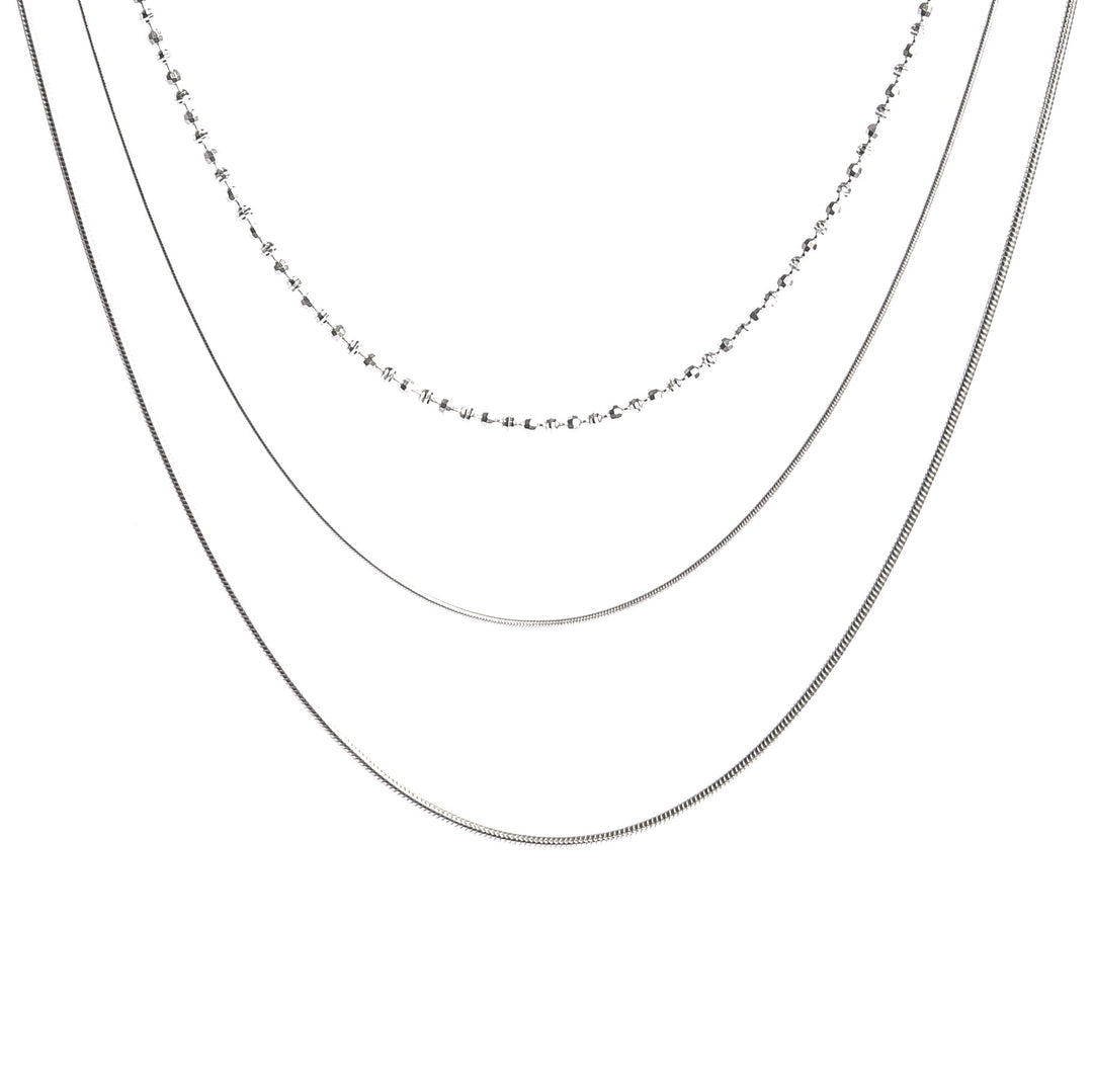 Silver Necklace three lines  and Ball hoops