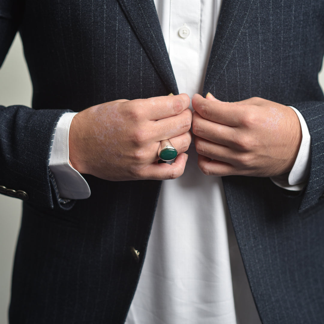 Vintage Green Agate Men Ring