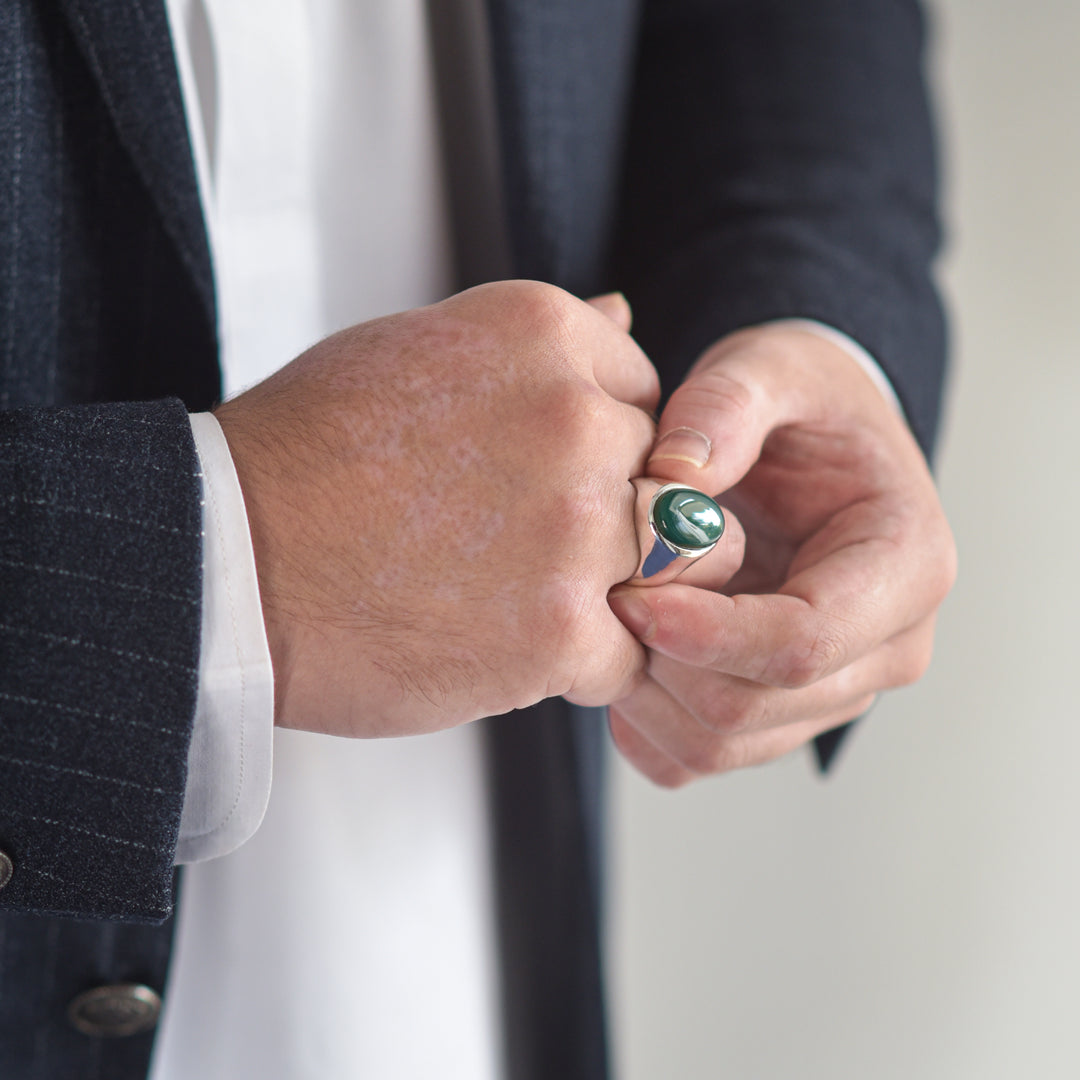 Vintage Green Agate Men Ring