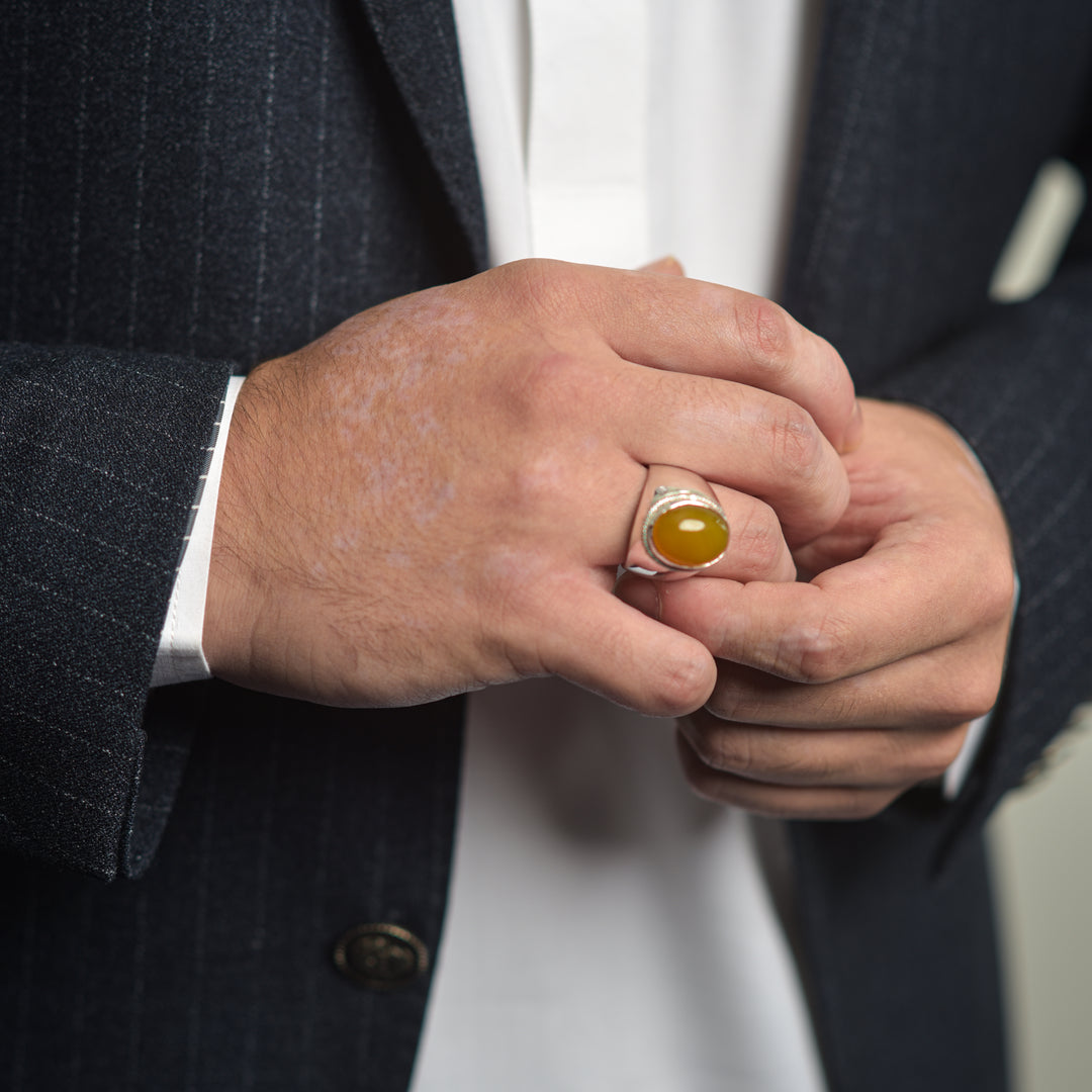 Hawks's Eye Yellow Agate Ring