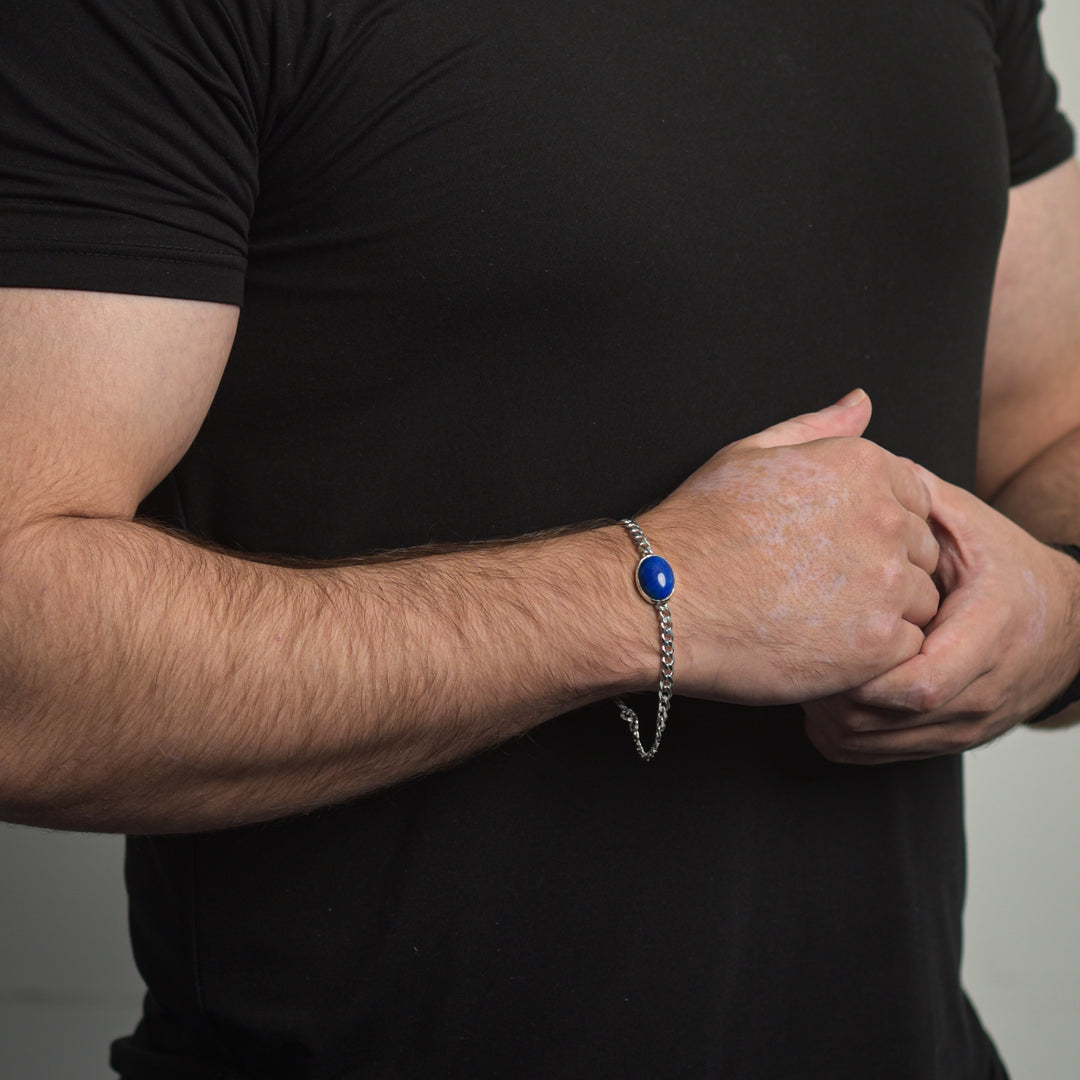 Lapis Lazuli  Flat Curb Chain Bracelet