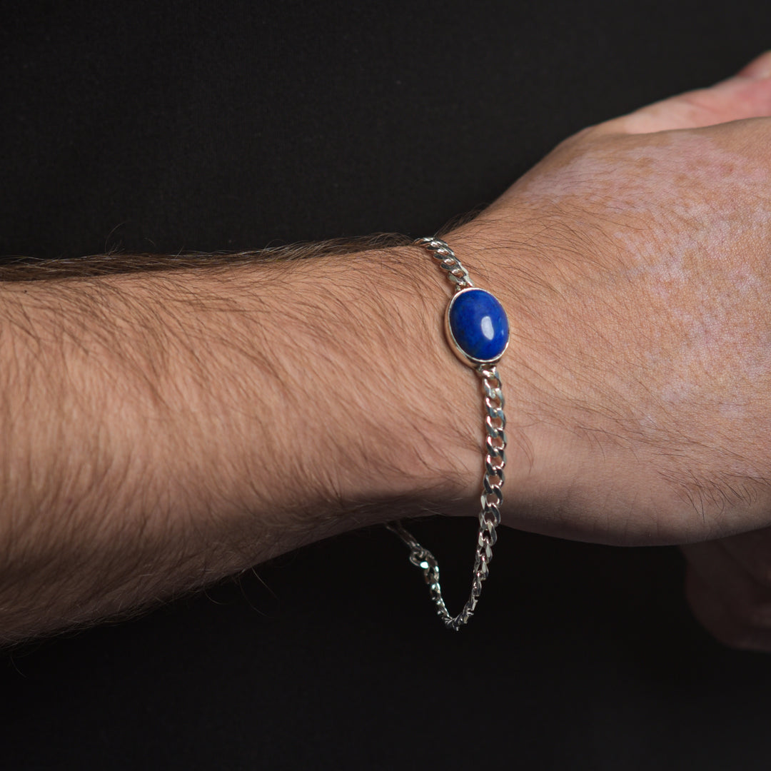 Lapis Lazuli  Flat Curb Chain Bracelet