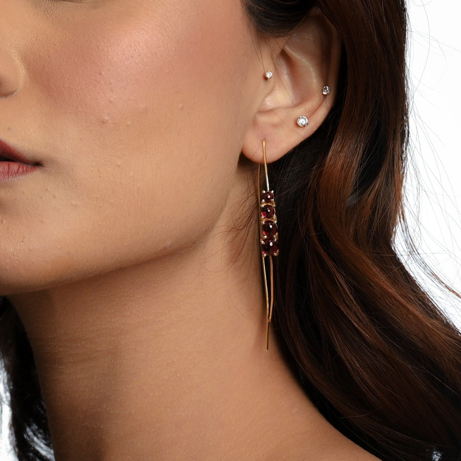 Garnet Fish Hook Style  Earrings