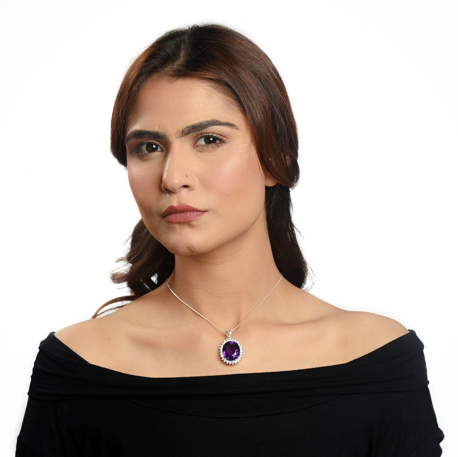 Amethyst and Cubic Zirconia Pendant for Women