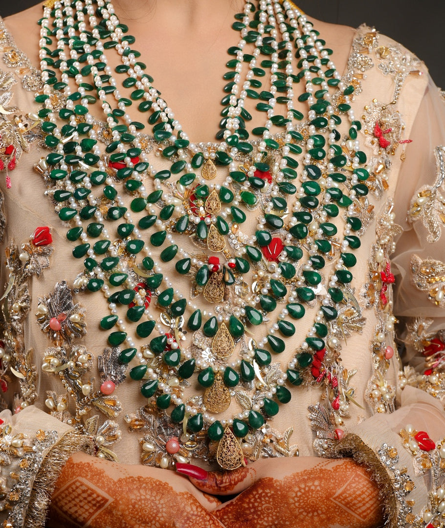 Green Quartz and Pearls Bridal Mala