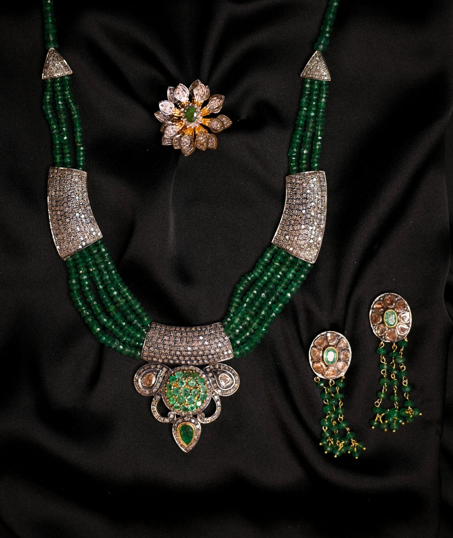 Polki Diamond, Emerald and Enamel Mughal Necklace Set for Women