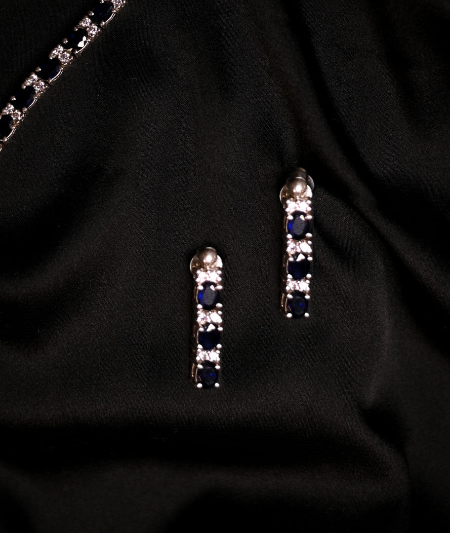 Duchess Style Royal Blue Sapphire and Cubic Zirconia Earring