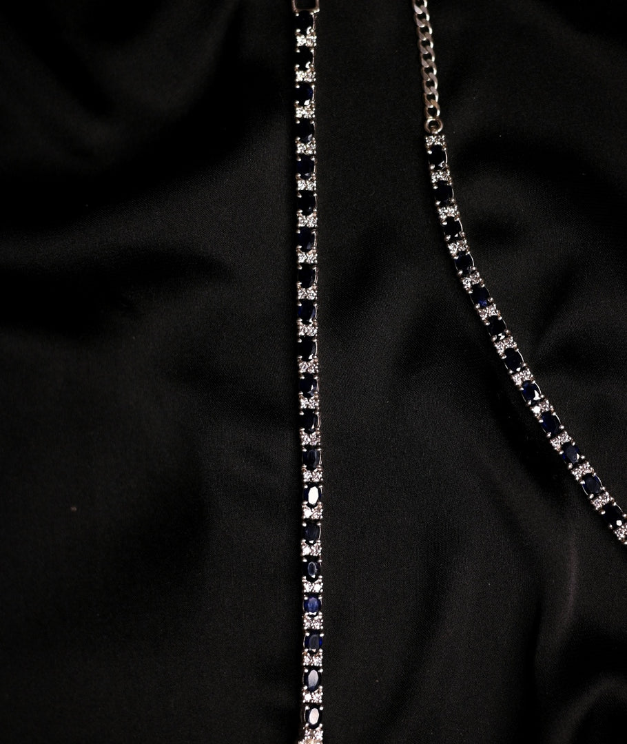 Duchess Style Royal Blue Sapphire and Cubic Zirconia Bracelet