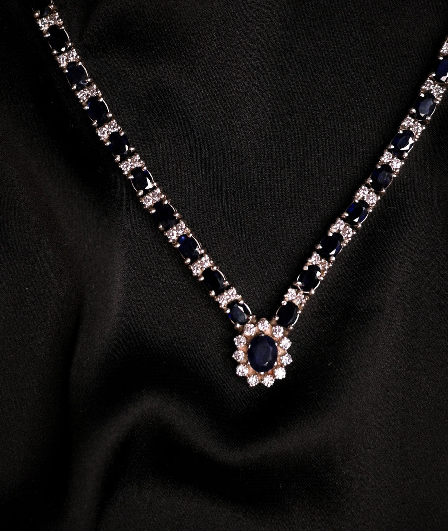 Duchess Style Royal Blue Sapphire and Cubic Zirconia Necklace