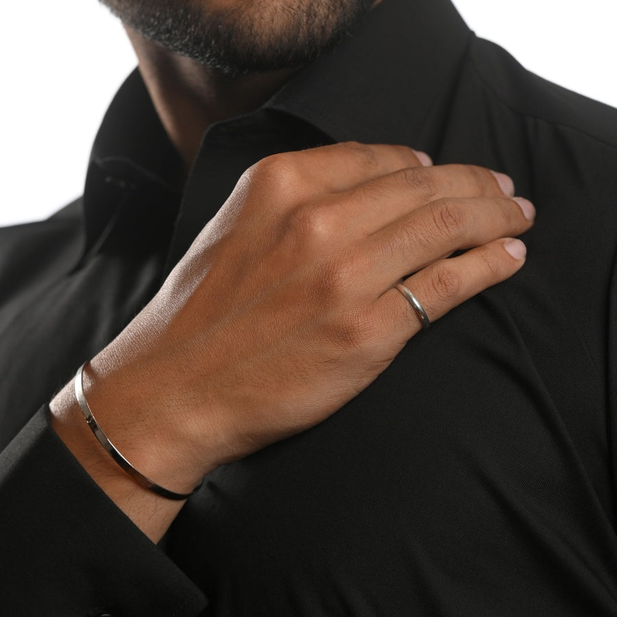 Silver Cuff Bangle Band Set for Men