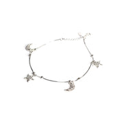 Sterling Silver Crystal Star & Moon Anklet for Women