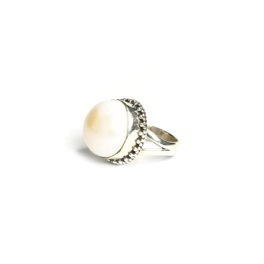 Pearl and Silver Accent Women's Promise Ring