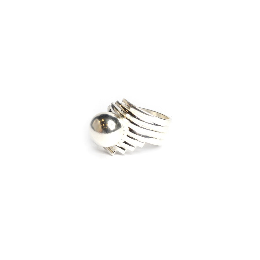 Crisscross Silver Ball Band Ring for Women