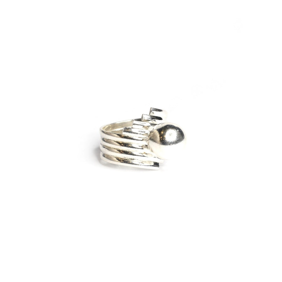 Crisscross Silver Ball Band Ring