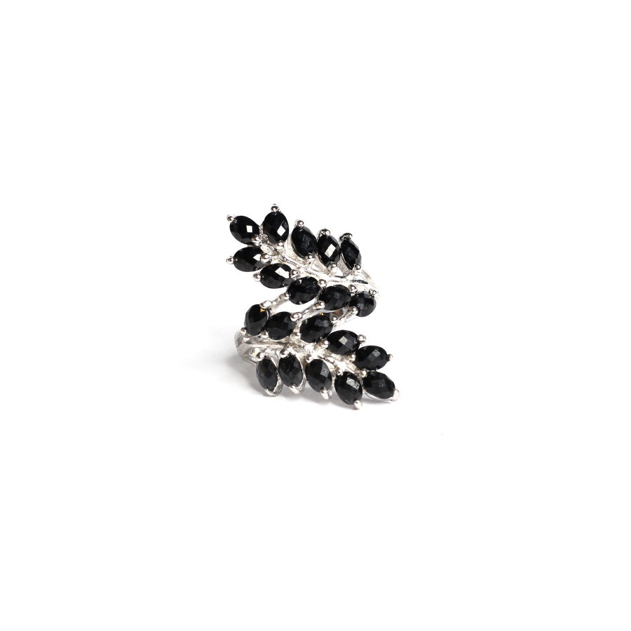 Black Onyx, 'Radiant Leaves' Ring for Women