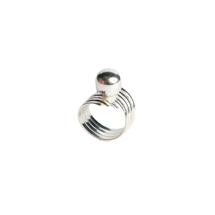 Crisscross Silver Ball Ring