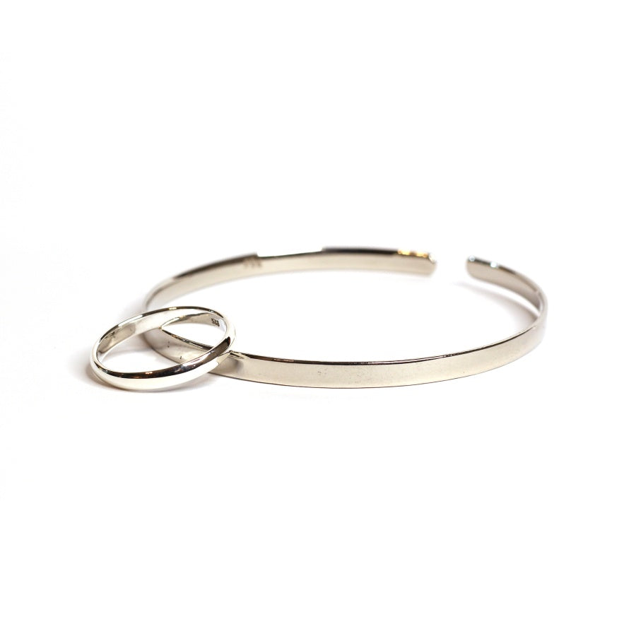 Silver Cuff and Court Style Bangle Band Set for Men