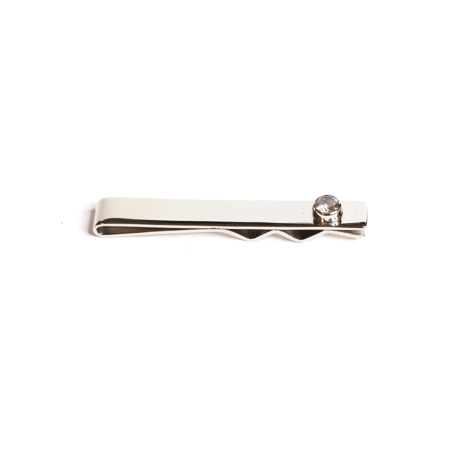 STERLING SILVER CUBIC ZIRCONIA MEN'S TIE BAR