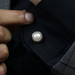 Load image into Gallery viewer, Silver Pearl Cufflinks
