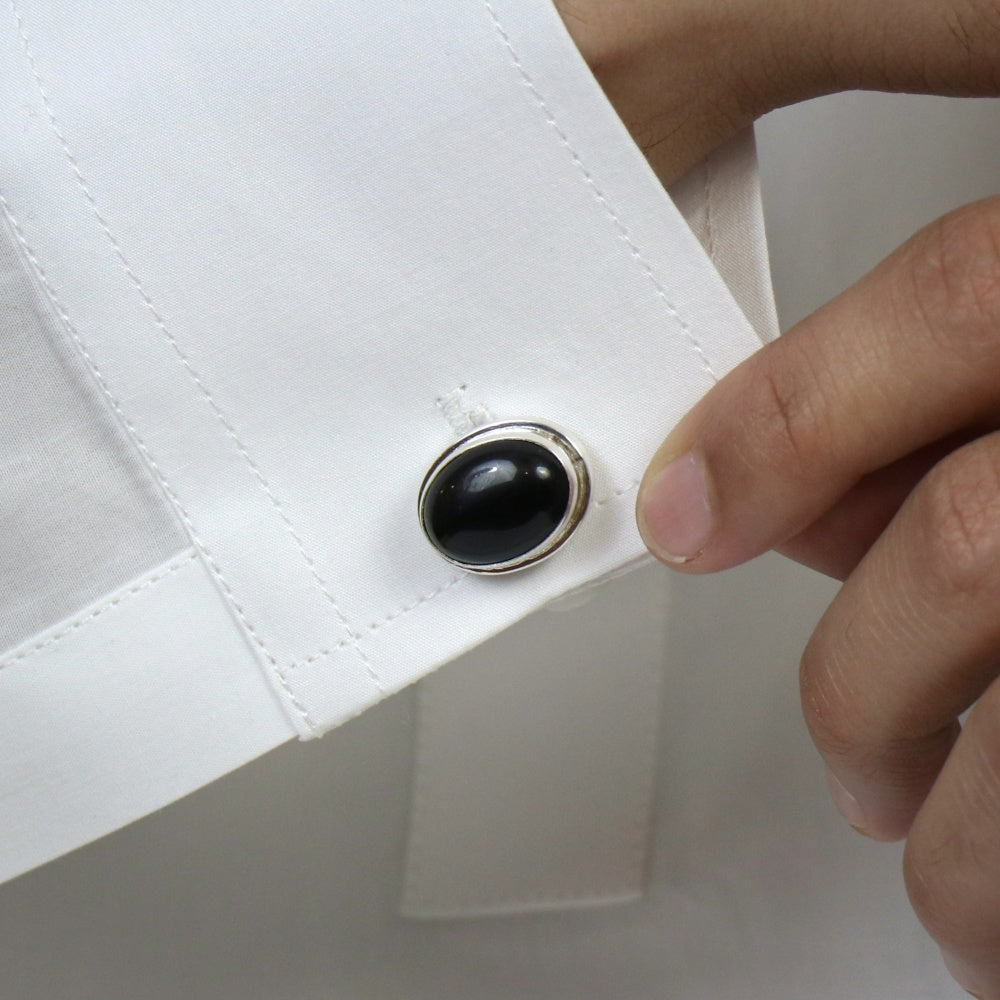 Button Shape Black Onyx Cufflinks