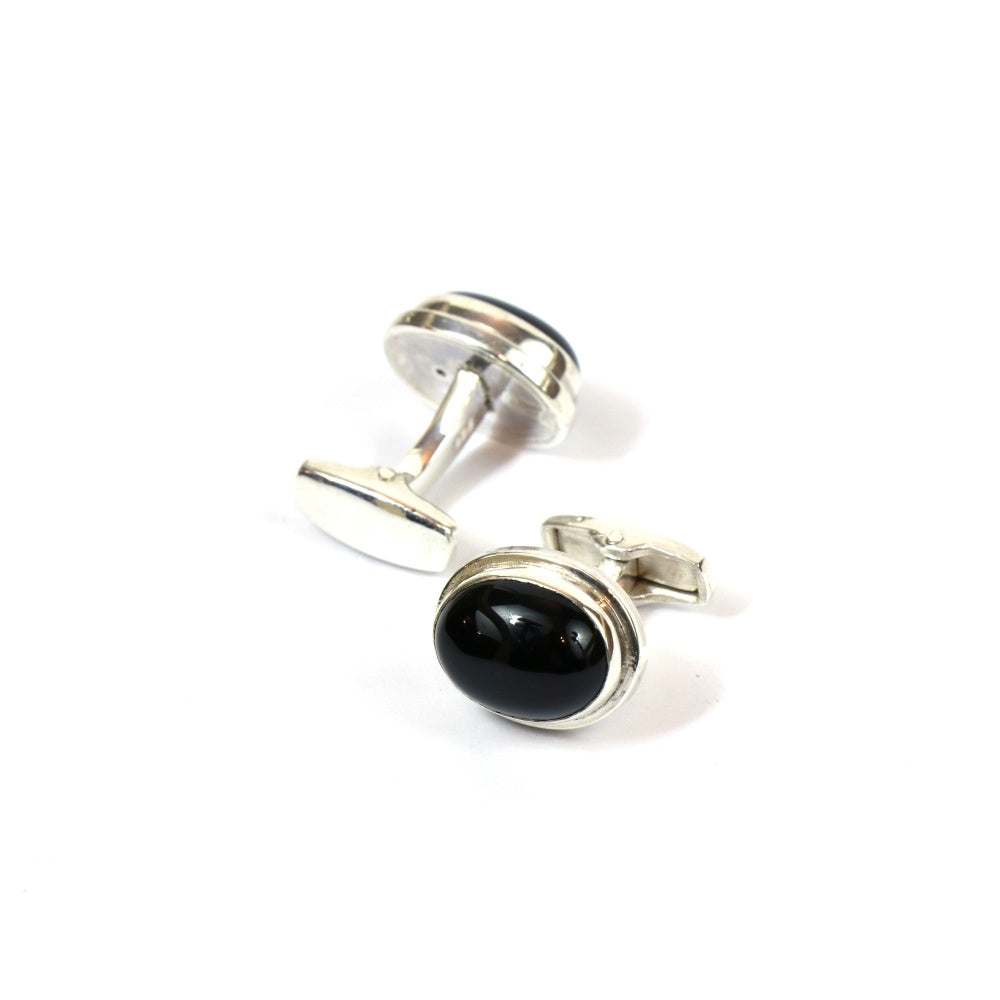 Men's Button Shape Black Onyx Cufflinks