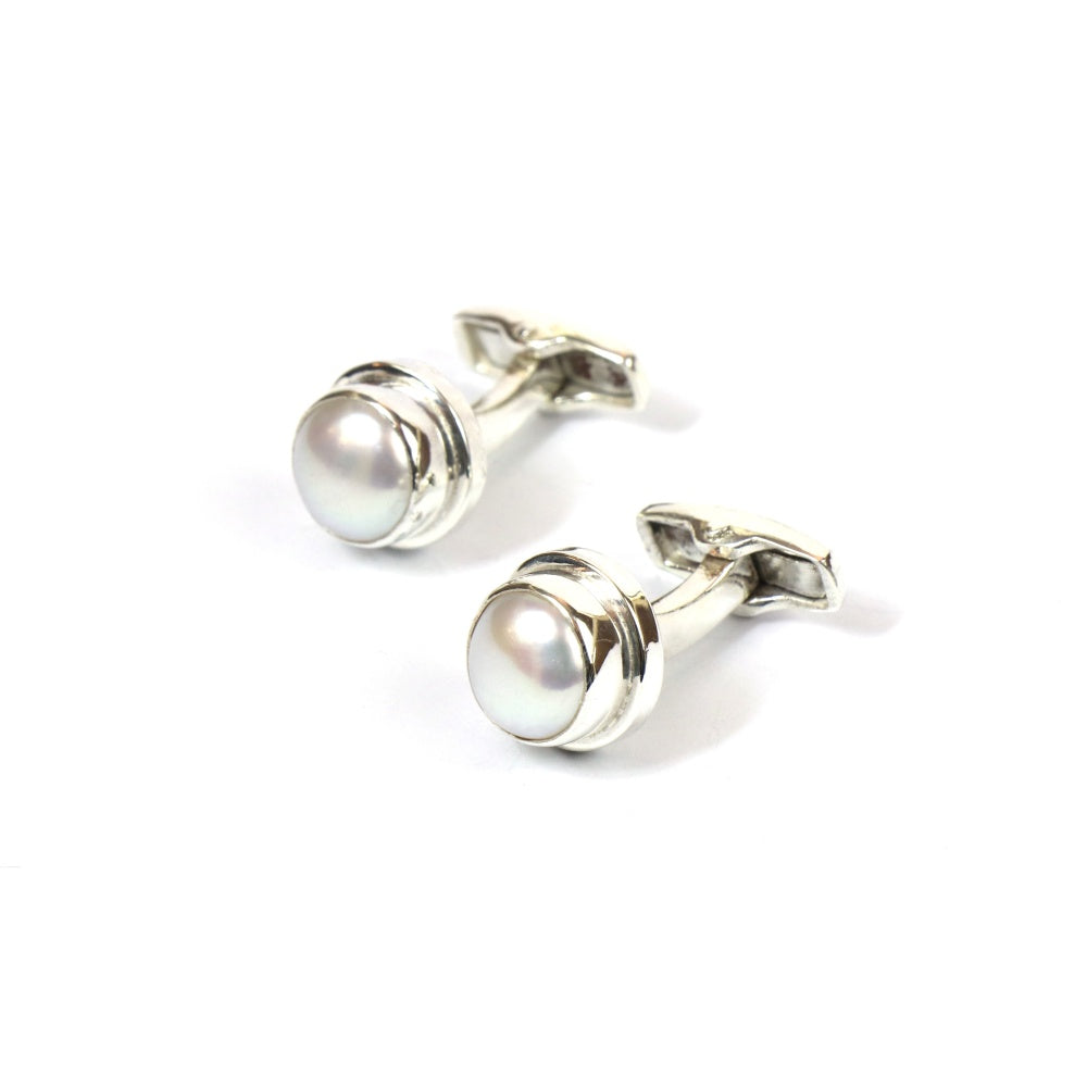 Men's Silver Pearl Cufflinks by Ravia