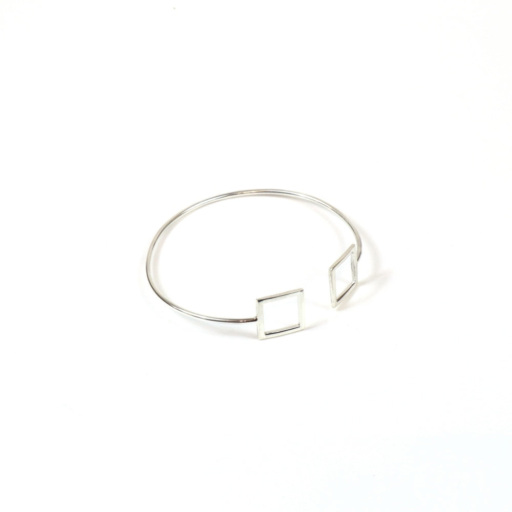 Silver Open Cuff  Due Square Bangle