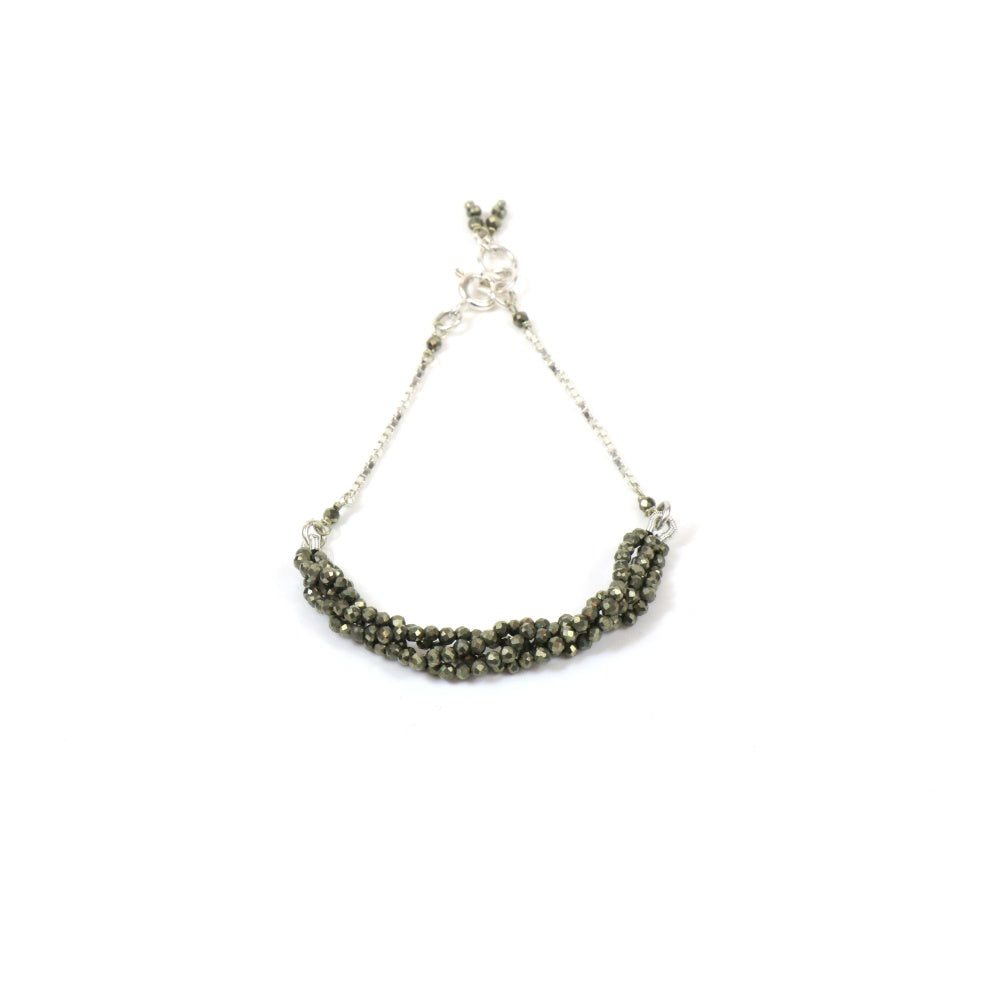 Pyrite Beads Women Bracelet with silver chain