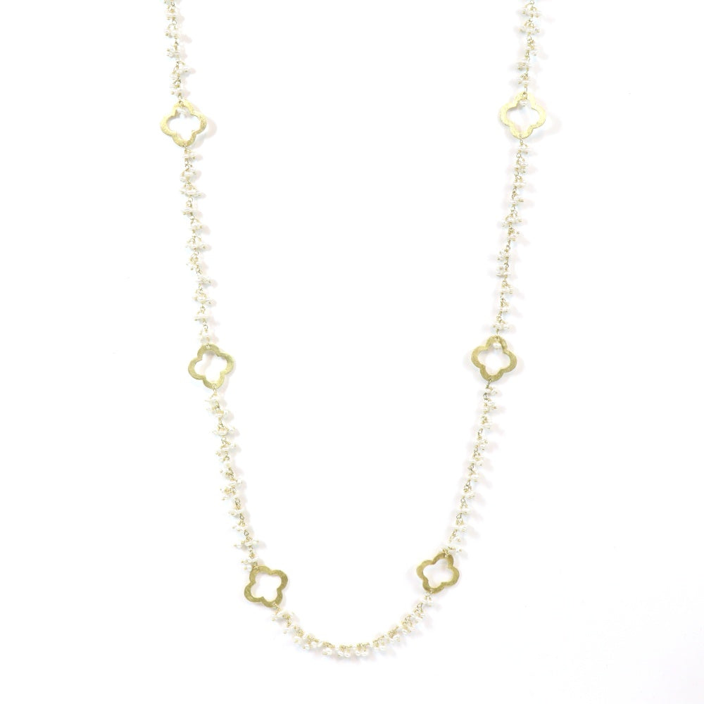 Dangling Pearl Floral Gold Plated Necklace for Women