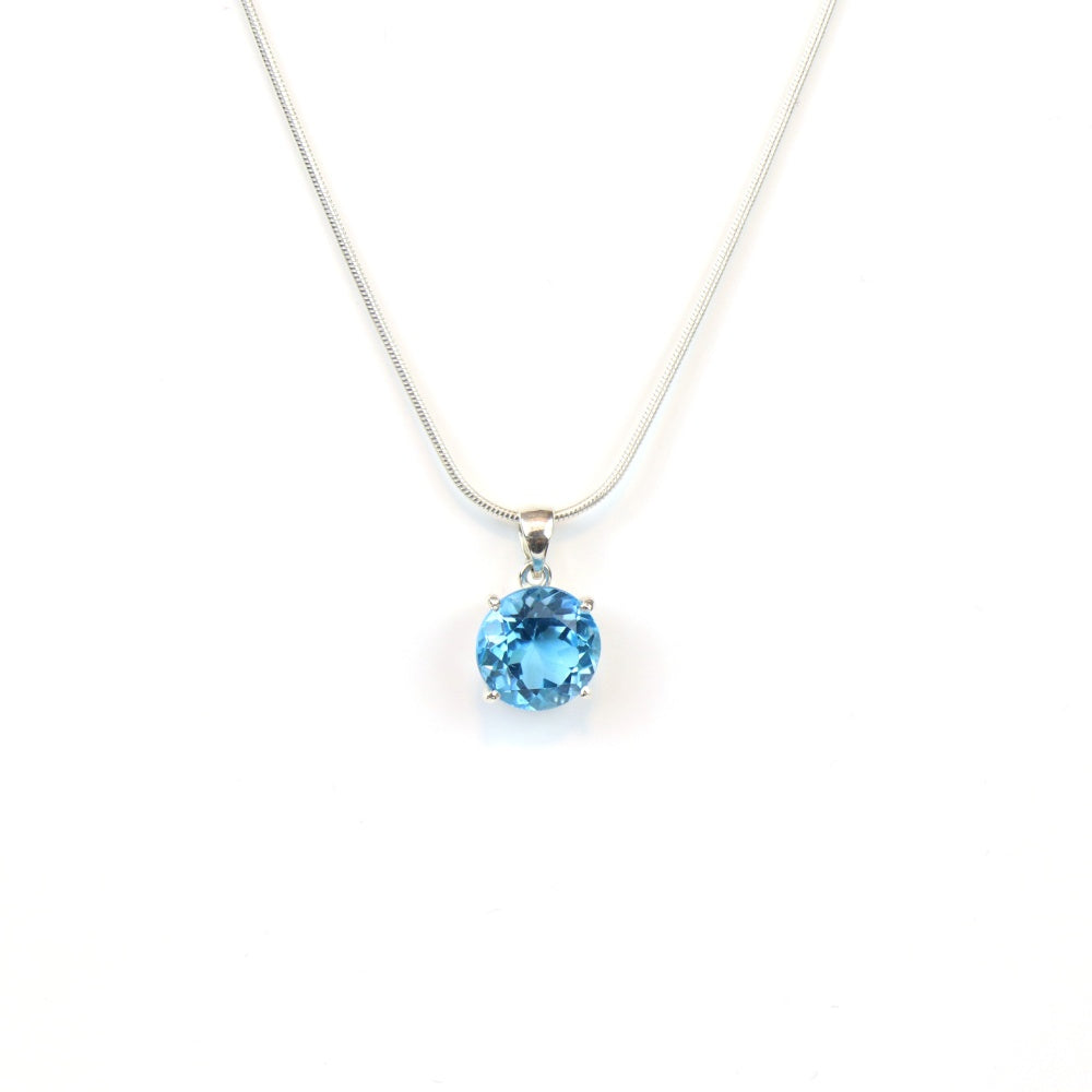 Round Swiss Blue Topaz Pendant for Women