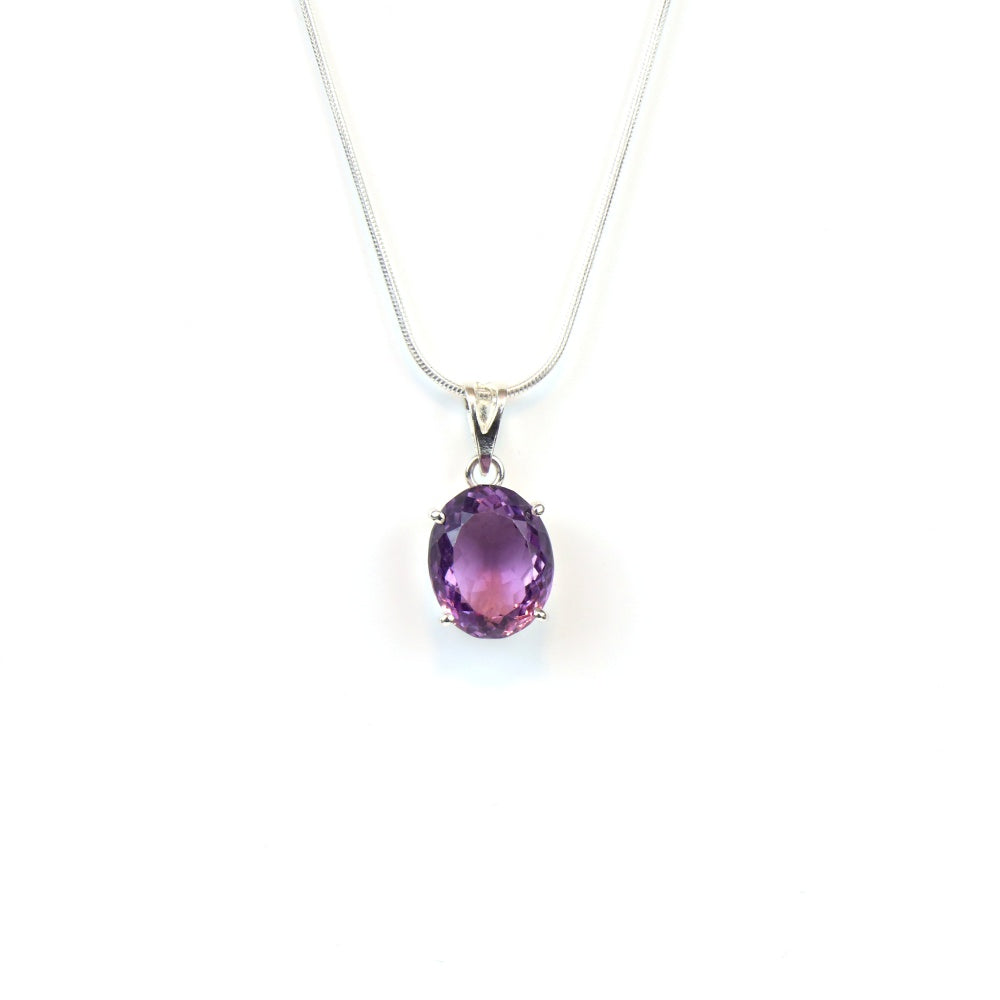 Oval Faceted Amethyst Pendant for Women