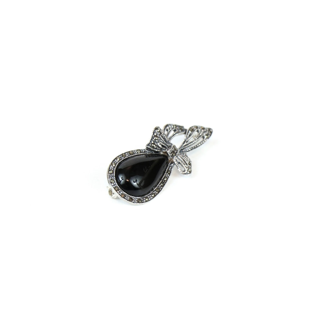 Black Onyx Marcasite Brooch