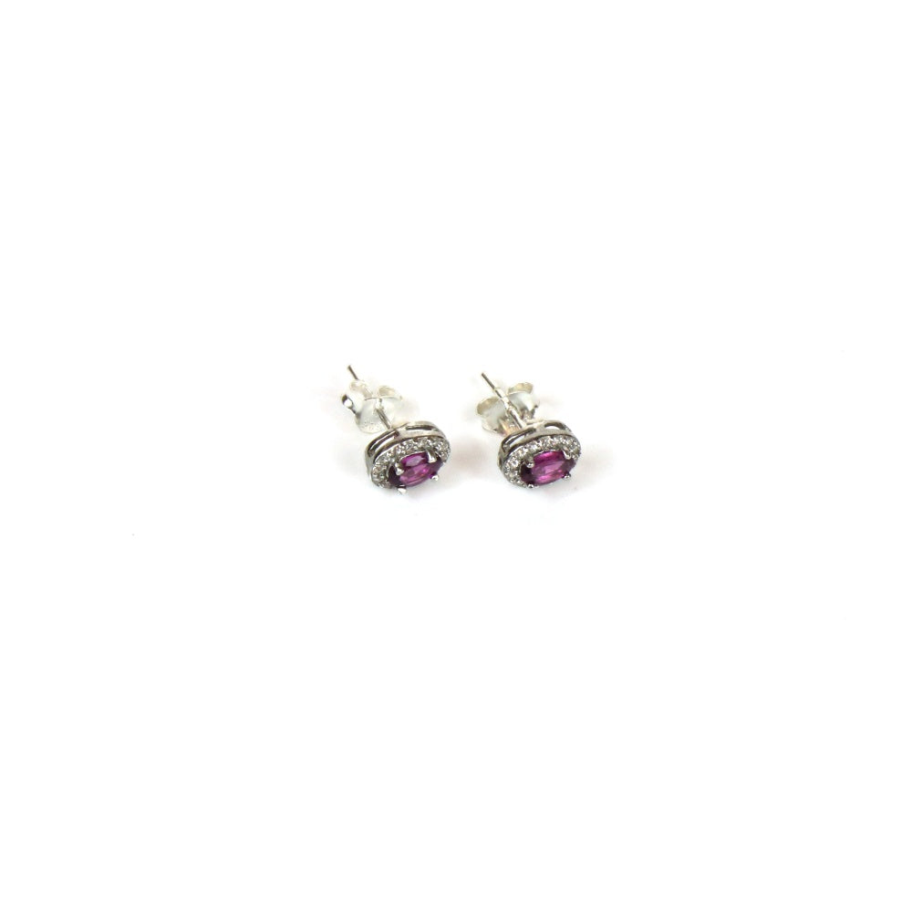 Garnet and  Cubic Zirconia Women's Stud Earrings