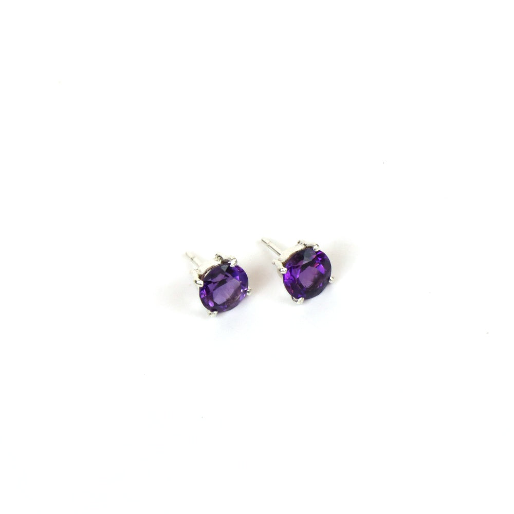 Amethyst Round Stud Earrings for Women