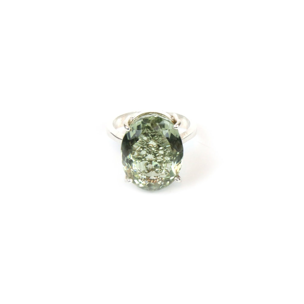 Underneath Filigree Design Green Amethyst Women Ring