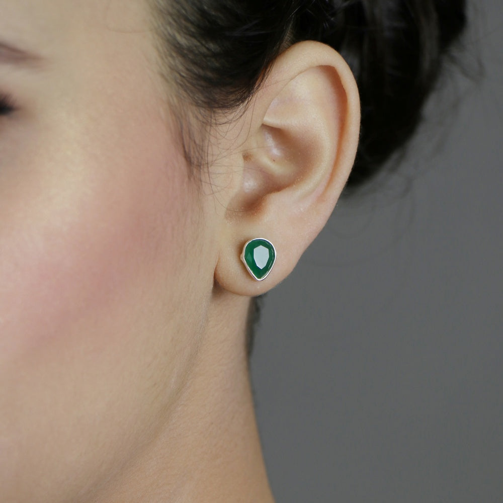 Tear Drop Green Quartz Stud Earrings