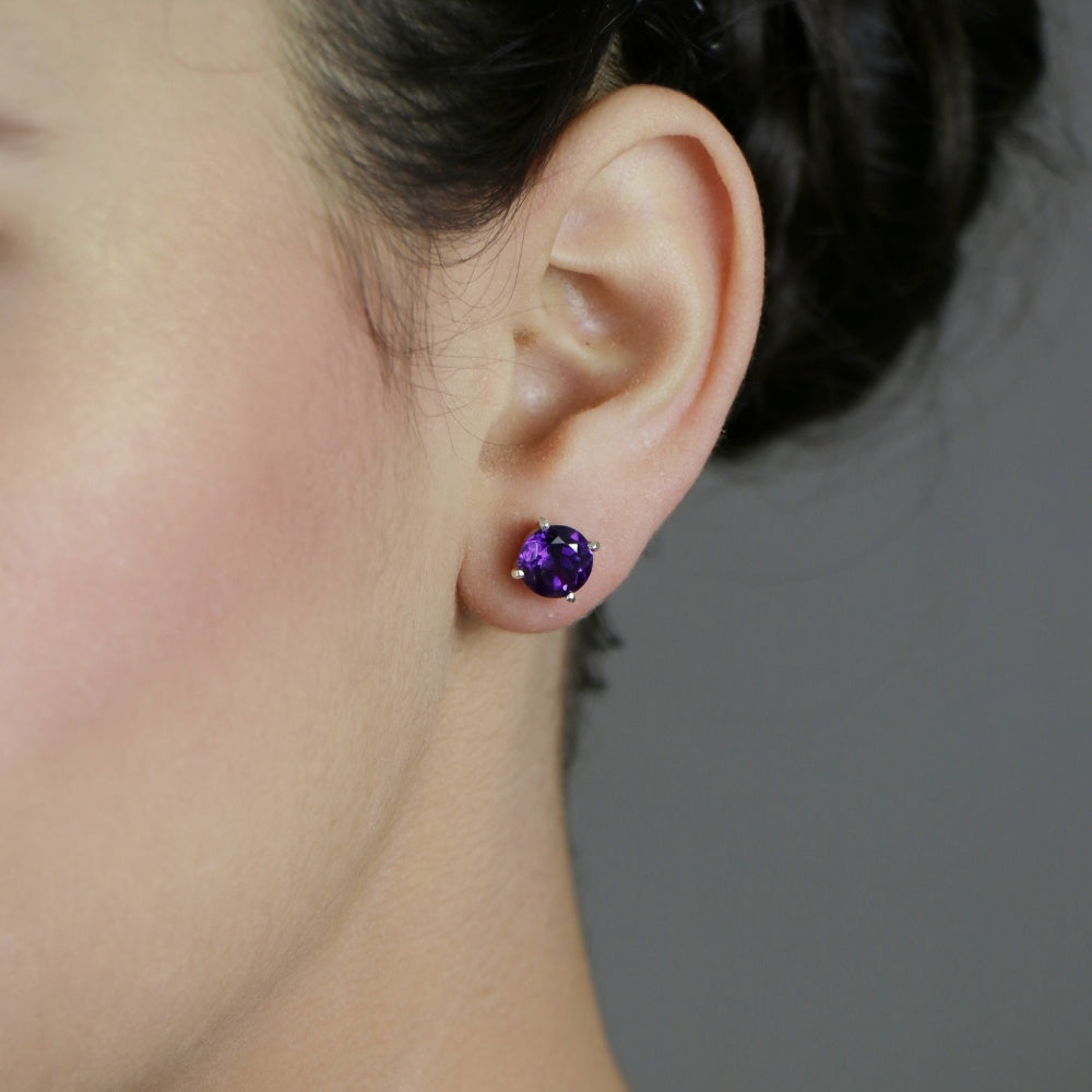 Amethyst Round Stud Earrings