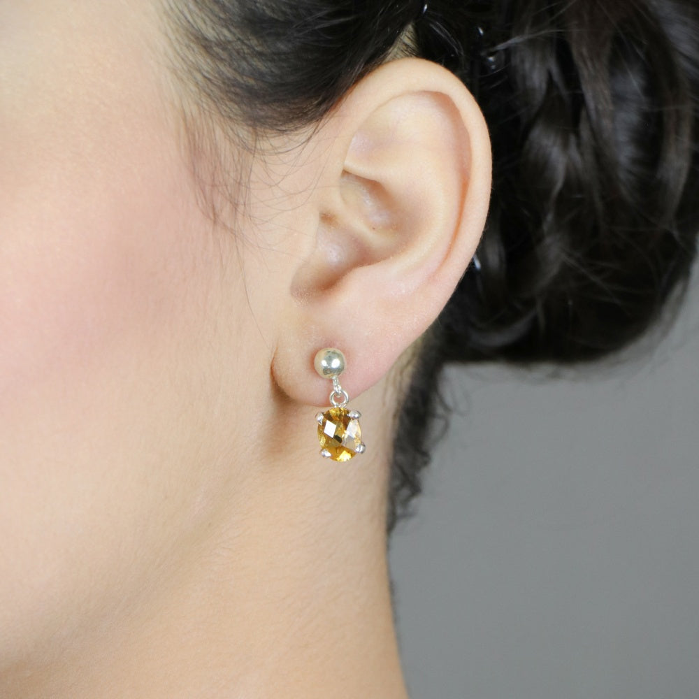 Vintage Checkerboard Cut Citrine Earrings