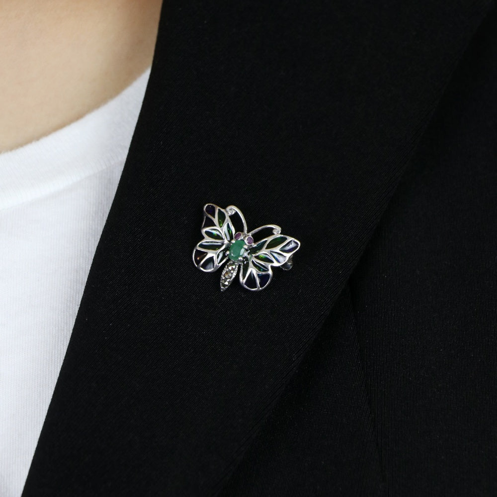 Emerald Butterfly Style Brooch 