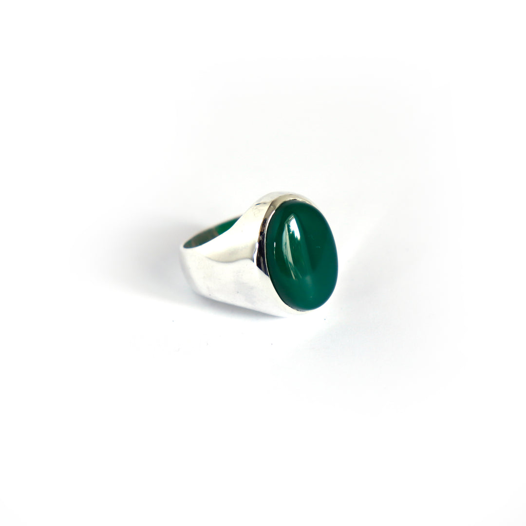 Vintage Green Agate Men Ring