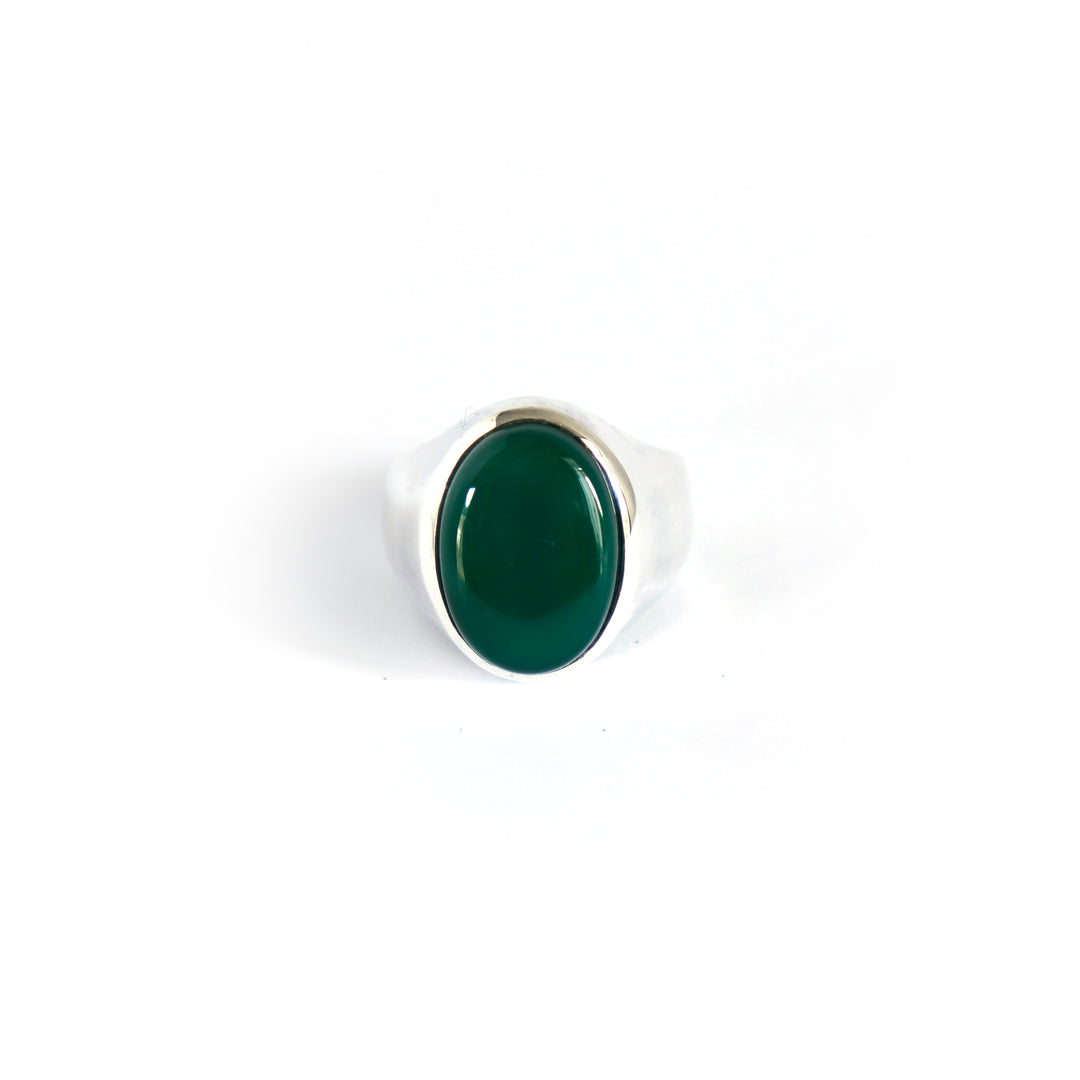 Vintage Green Agate Men Ring